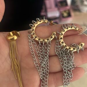 Gold and Silver Chain Hoop Earrings